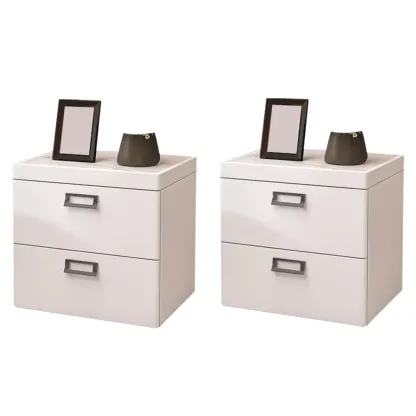Modern Faux Leather 2 Drawers Nightstand with Stone Top Image - 15