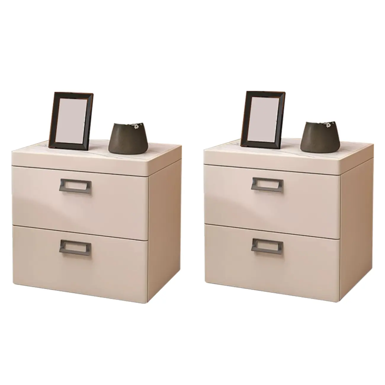 Modern Faux Leather 2 Drawers Nightstand with Stone Top Image - 16 | homeyfad