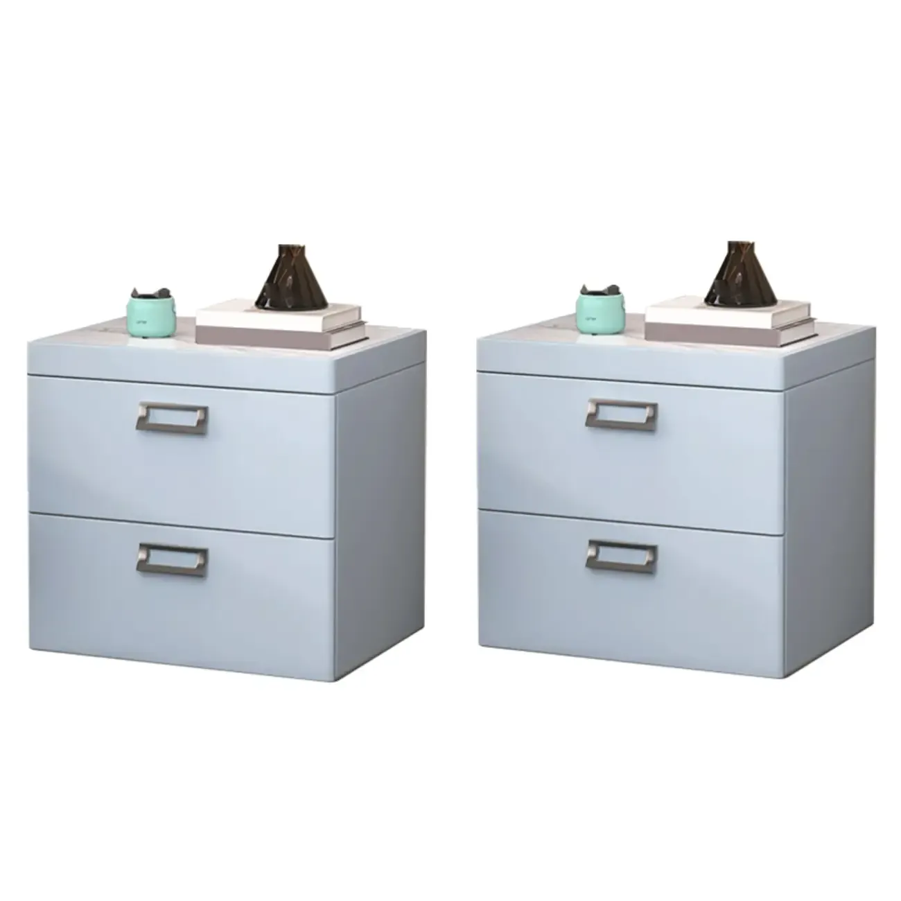 Modern Faux Leather 2 Drawers Nightstand with Stone Top Image - 18