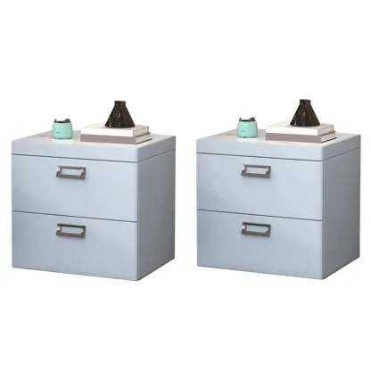 Modern Faux Leather 2 Drawers Nightstand with Stone Top Image - 18