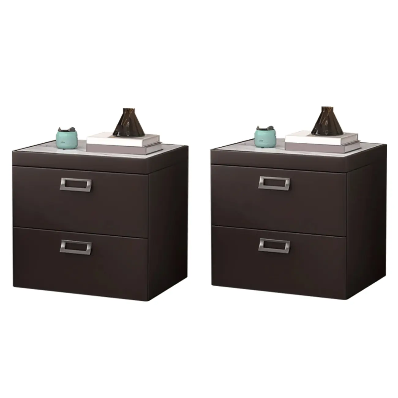 Modern Faux Leather 2 Drawers Nightstand with Stone Top Image - 20 | homeyfad