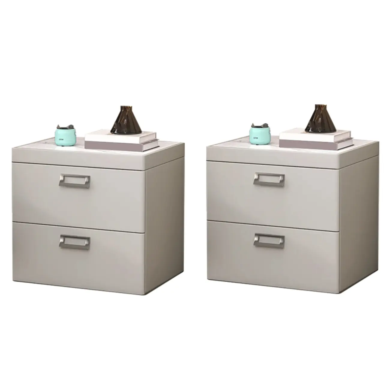 Modern Faux Leather 2 Drawers Nightstand with Stone Top Image - 22 | homeyfad