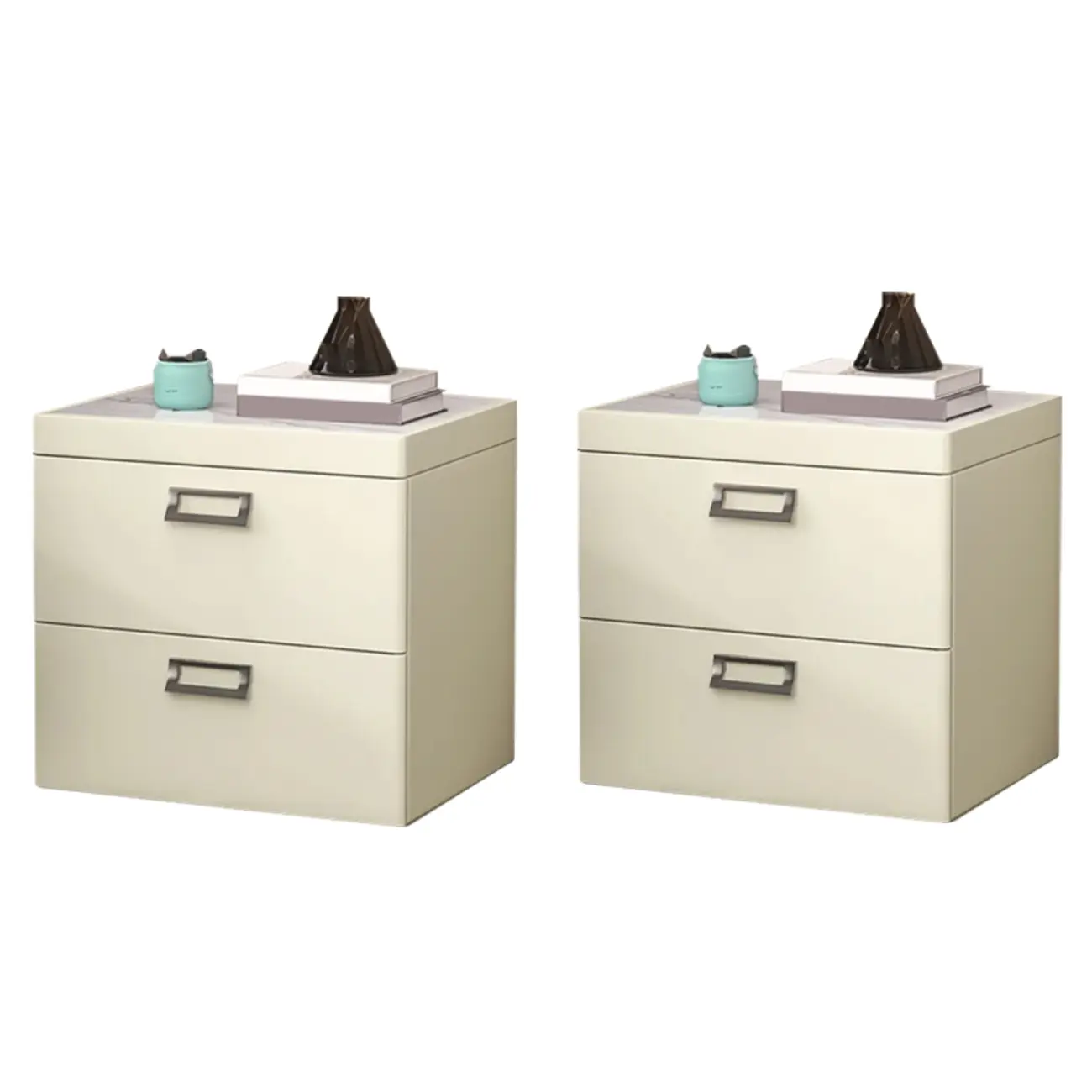 Modern Faux Leather 2 Drawers Nightstand with Stone Top Image - 24 | homeyfad