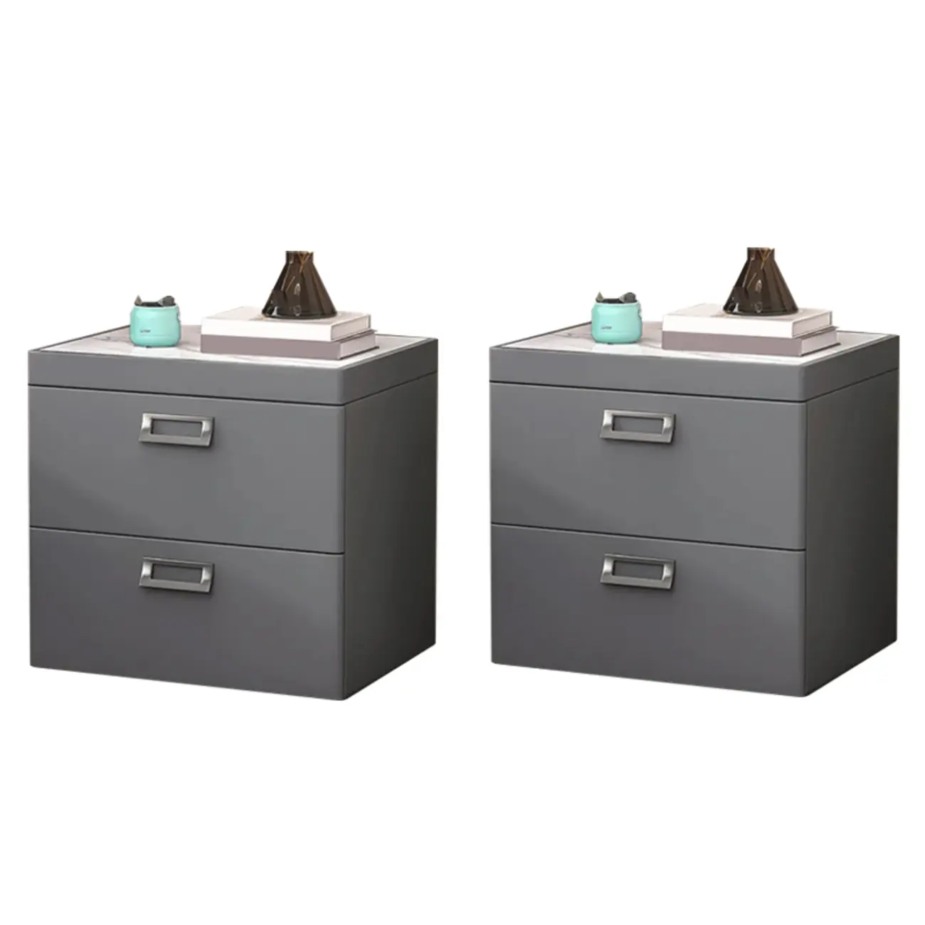 Modern Faux Leather 2 Drawers Nightstand with Stone Top Image - 28 | homeyfad