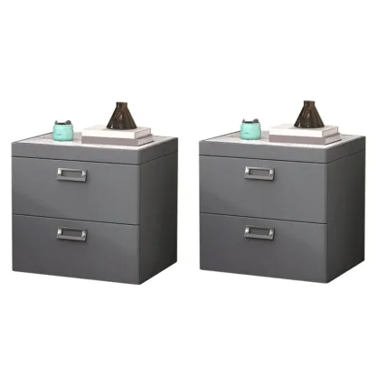 Modern Faux Leather 2 Drawers Nightstand with Stone Top Image - 28