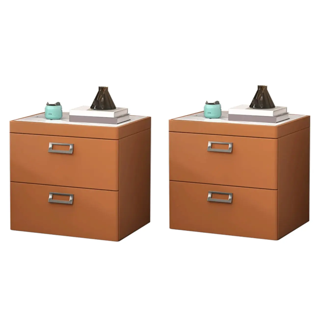 Modern Faux Leather 2 Drawers Nightstand with Stone Top Image - 30 | homeyfad