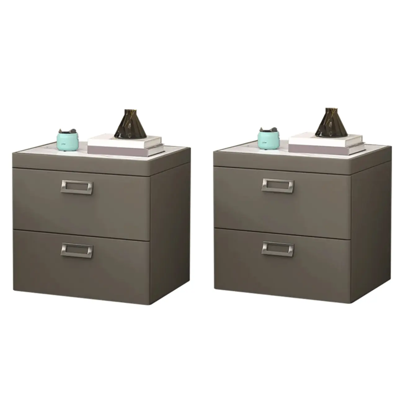 Modern Faux Leather 2 Drawers Nightstand with Stone Top Image - 32 | homeyfad