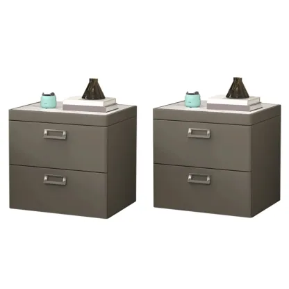 Modern Faux Leather 2 Drawers Nightstand with Stone Top Image - 32