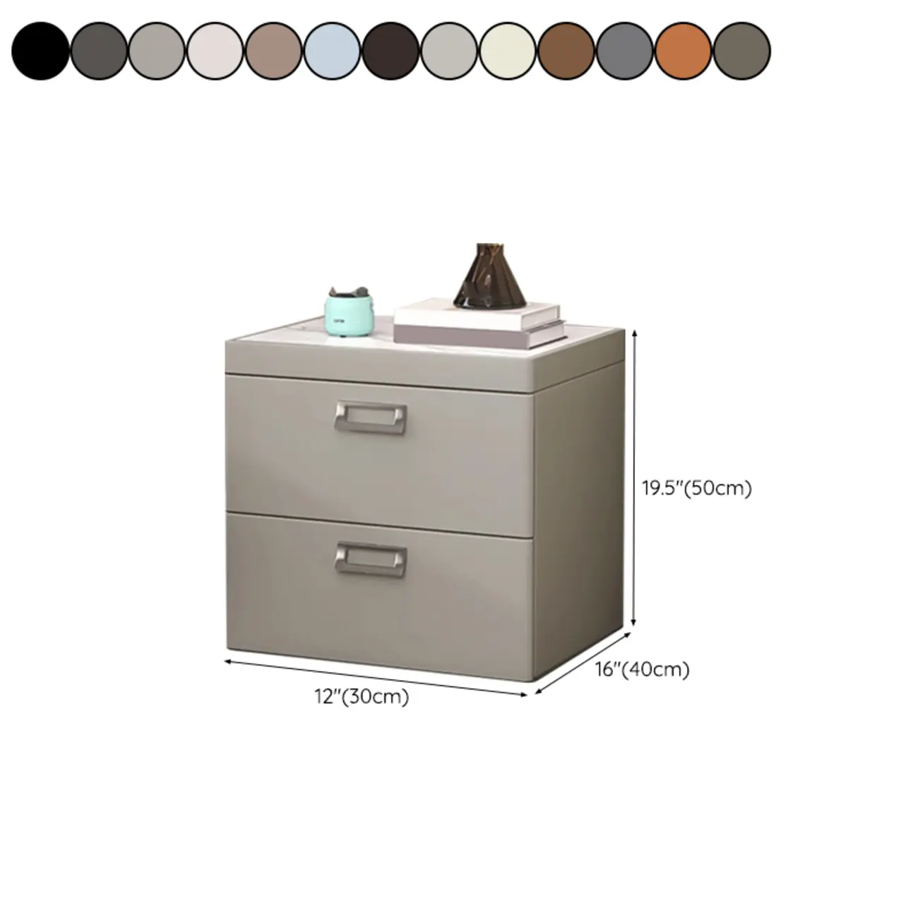 Modern Faux Leather 2 Drawers Nightstand with Stone Top #size | homeyfad