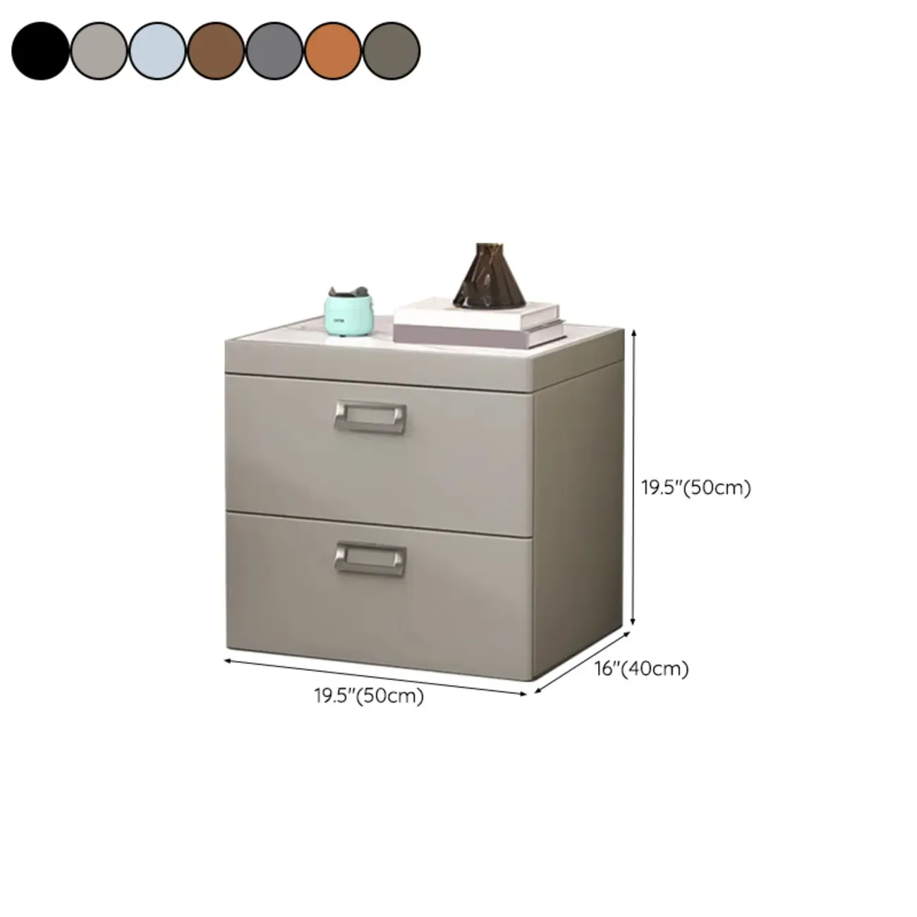 Modern Faux Leather 2 Drawers Nightstand with Stone Top Image - 35