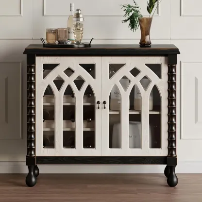 Traditional Black MDF Wine Rack Cabinet with Doors Image - 2