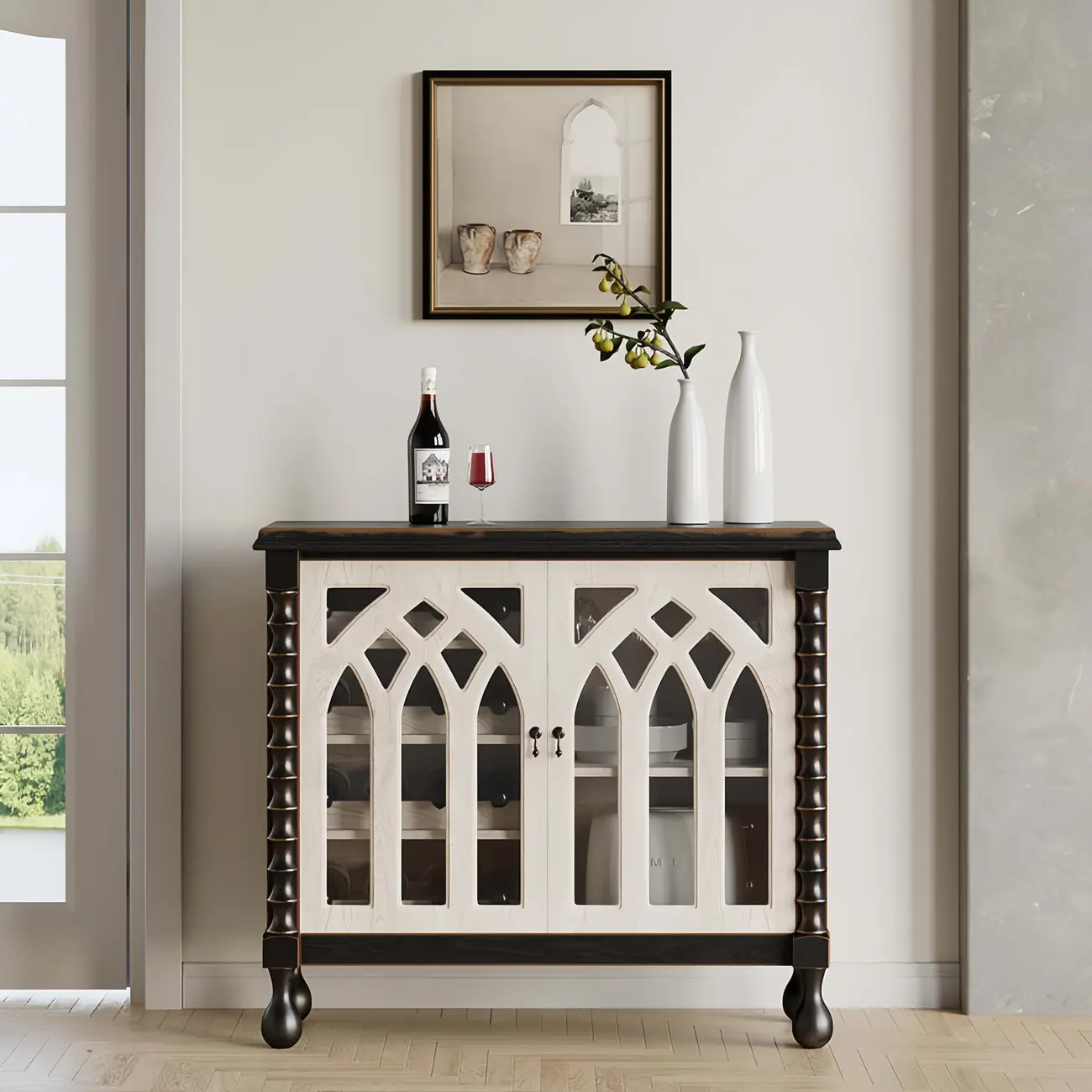 Traditional Black MDF Wine Rack Cabinet with Doors Image - 3 | homeyfad