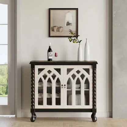 Traditional Black MDF Wine Rack Cabinet with Doors Image - 3