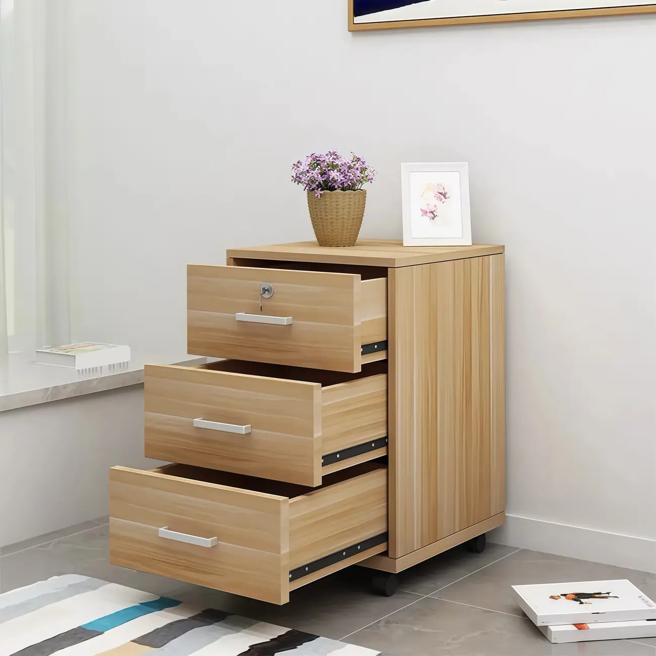 Minimalist Wooden Filing Cabinet with 3-Drawer for Office Image - 2 | homeyfad