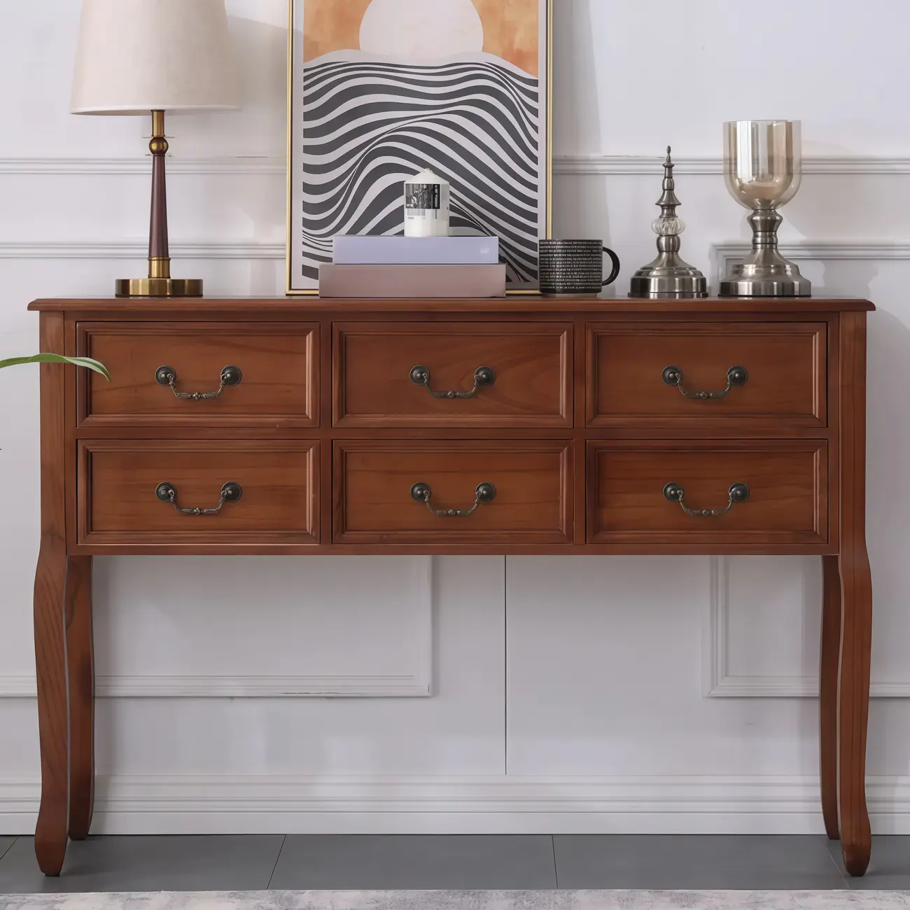 Rectangular Dark Walnut Console Table with Drawers Image - 1 | homeyfad