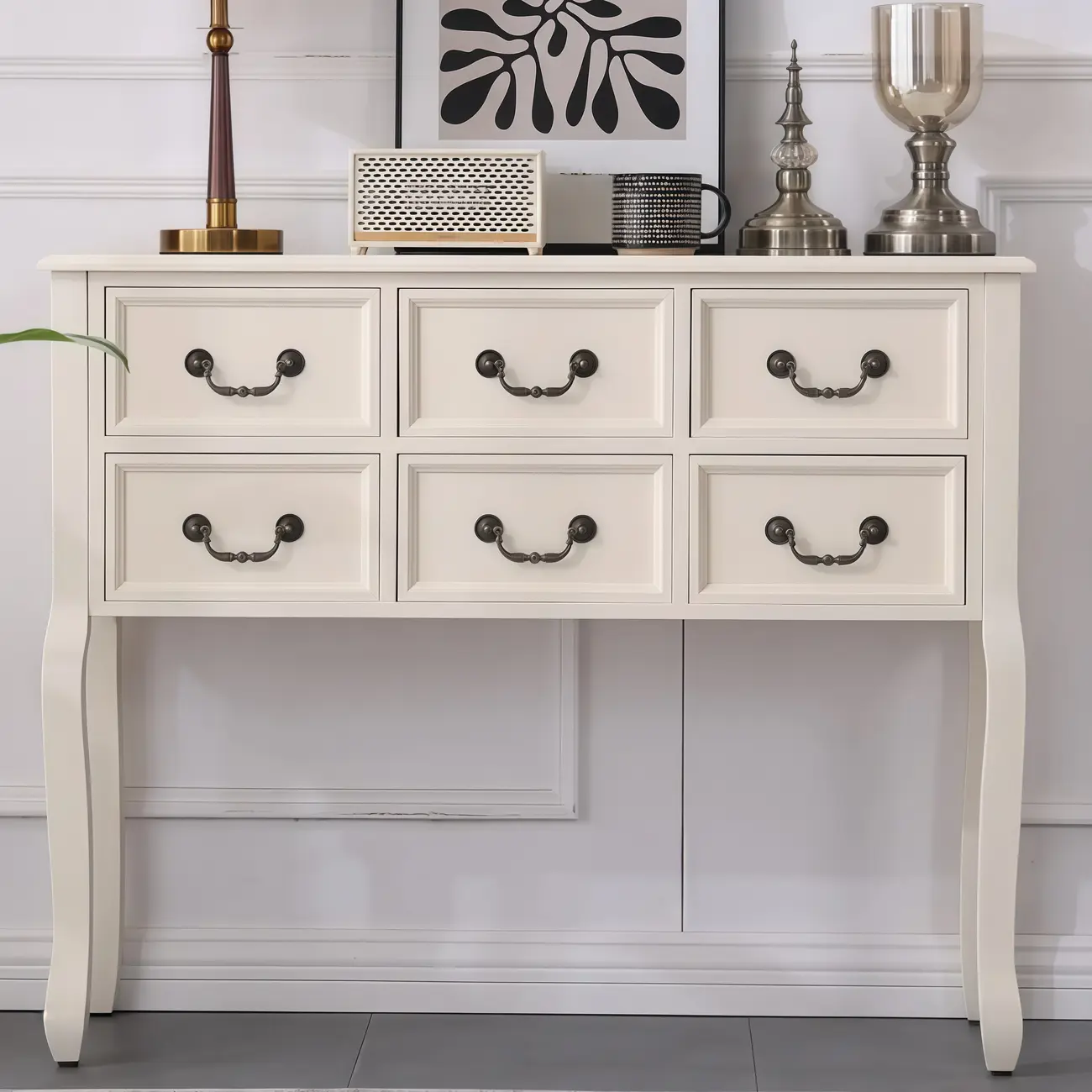 Rectangular Dark Walnut Console Table with Drawers Image - 5 | homeyfad