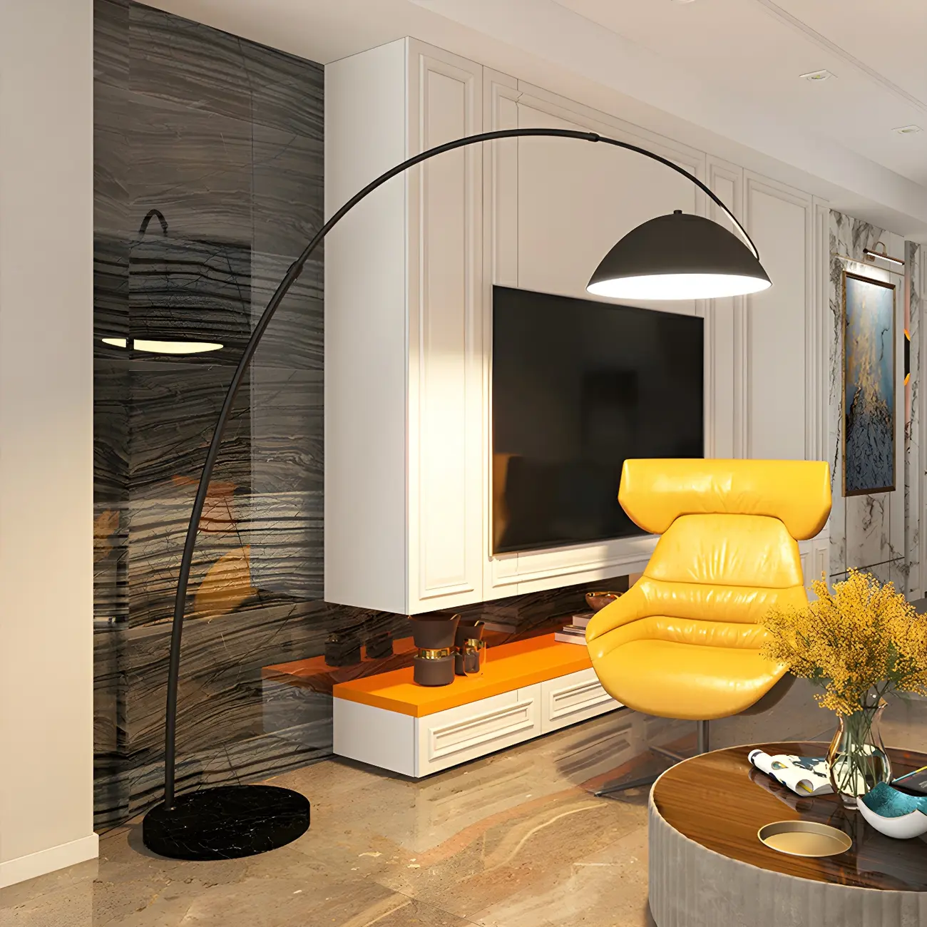 Large Modern Minimalist Adjustable Metal Arc Dome Floor Lamp Image - 5 | homeyfad