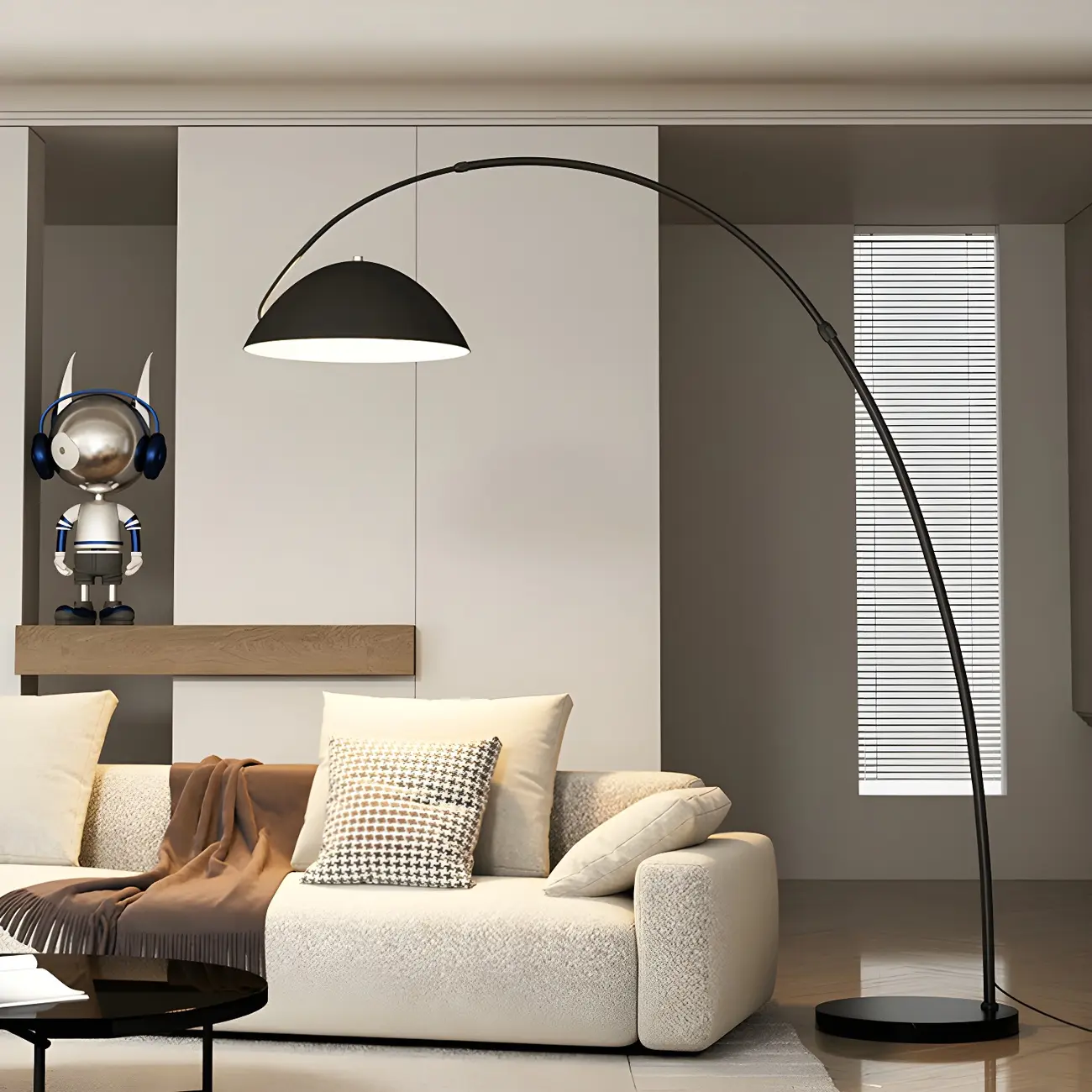 Large Modern Minimalist Adjustable Metal Arc Dome Floor Lamp Image - 6 | homeyfad