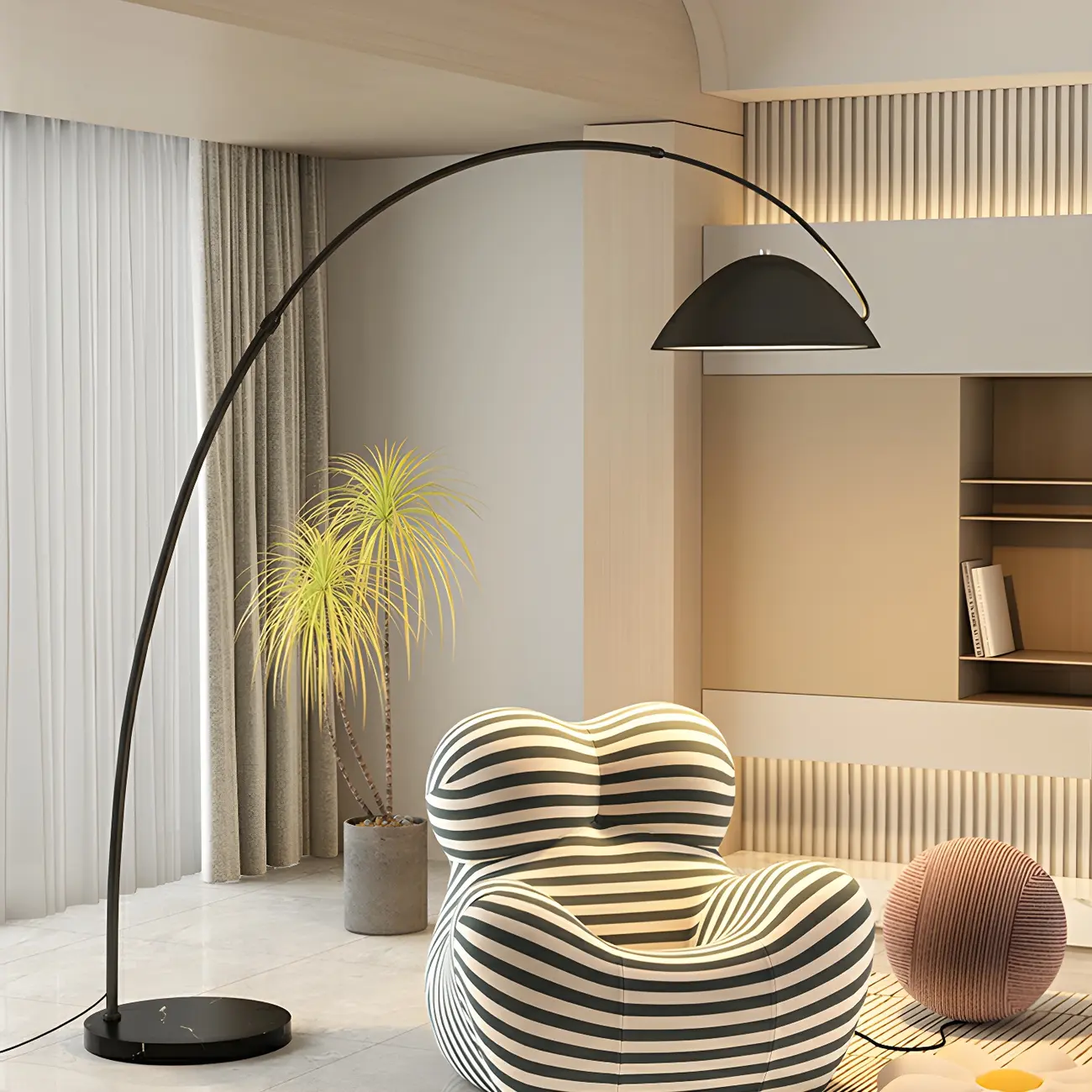 Large Modern Minimalist Adjustable Metal Arc Dome Floor Lamp Image - 3 | homeyfad