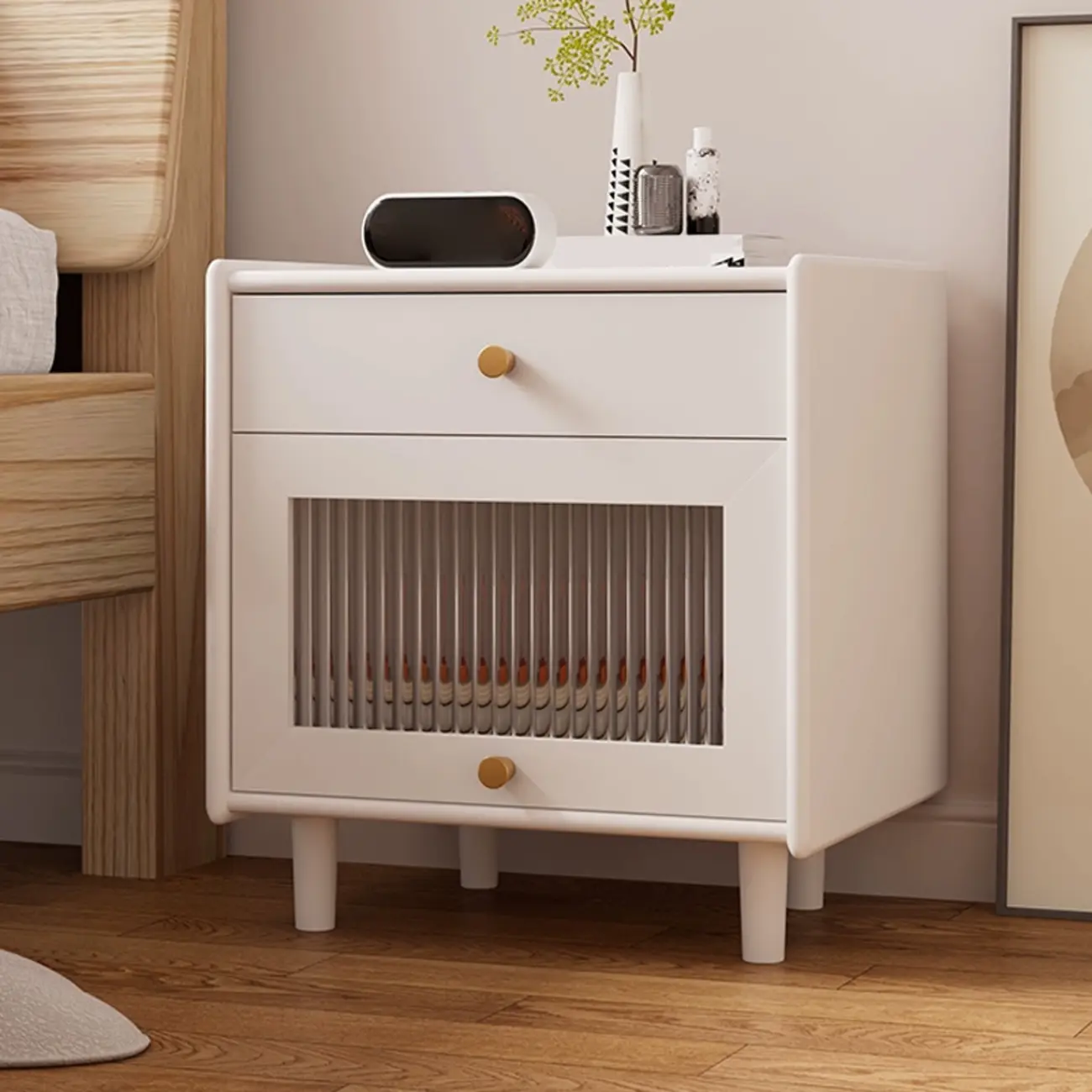 Natural Ash Wooden Drawer Cabinet Nightstand with Legs Image - 2 | homeyfad