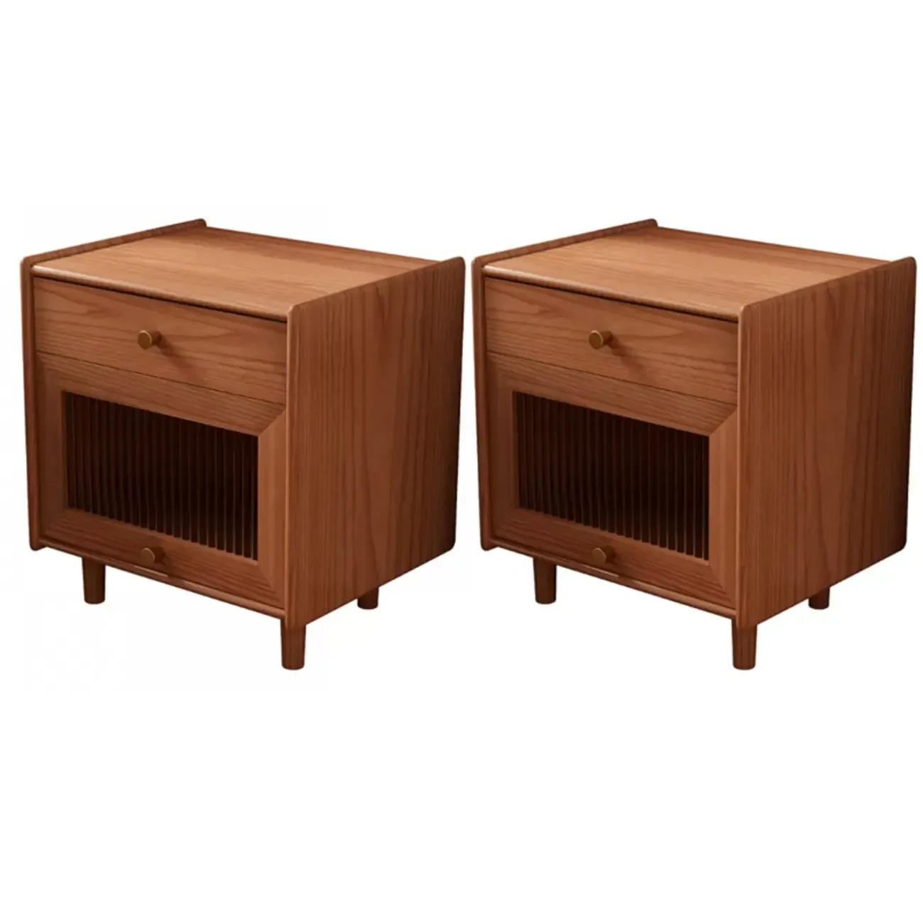 Natural Ash Wooden Drawer Cabinet Nightstand with Legs Image - 8