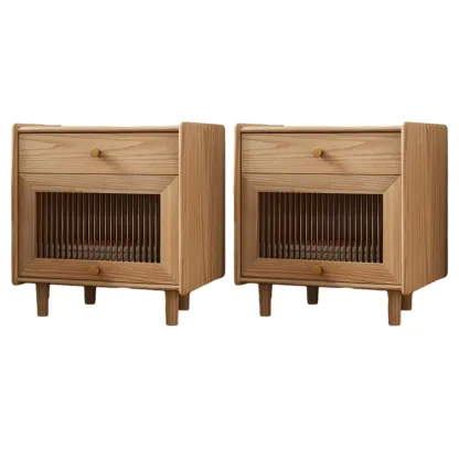 Natural Ash Wooden Drawer Cabinet Nightstand with Legs Image - 9