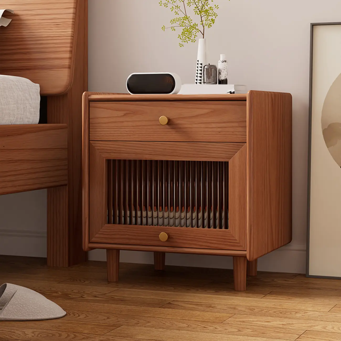 Natural Ash Wooden Drawer Cabinet Nightstand with Legs Image - 5 | homeyfad