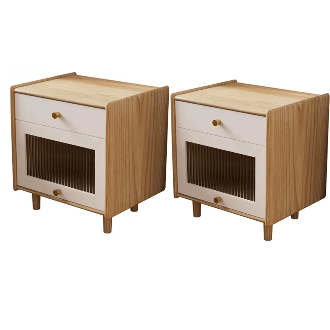 Natural Ash Wooden Drawer Cabinet Nightstand with Legs Image - 10 | homeyfad