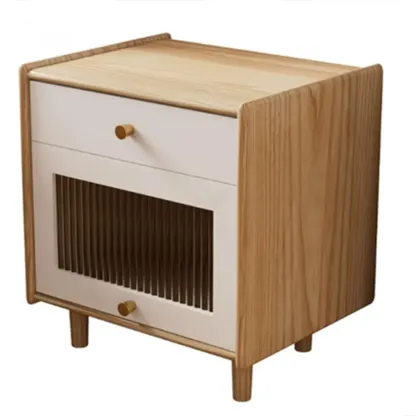 Natural Ash Wooden Drawer Cabinet Nightstand with Legs Image - 11