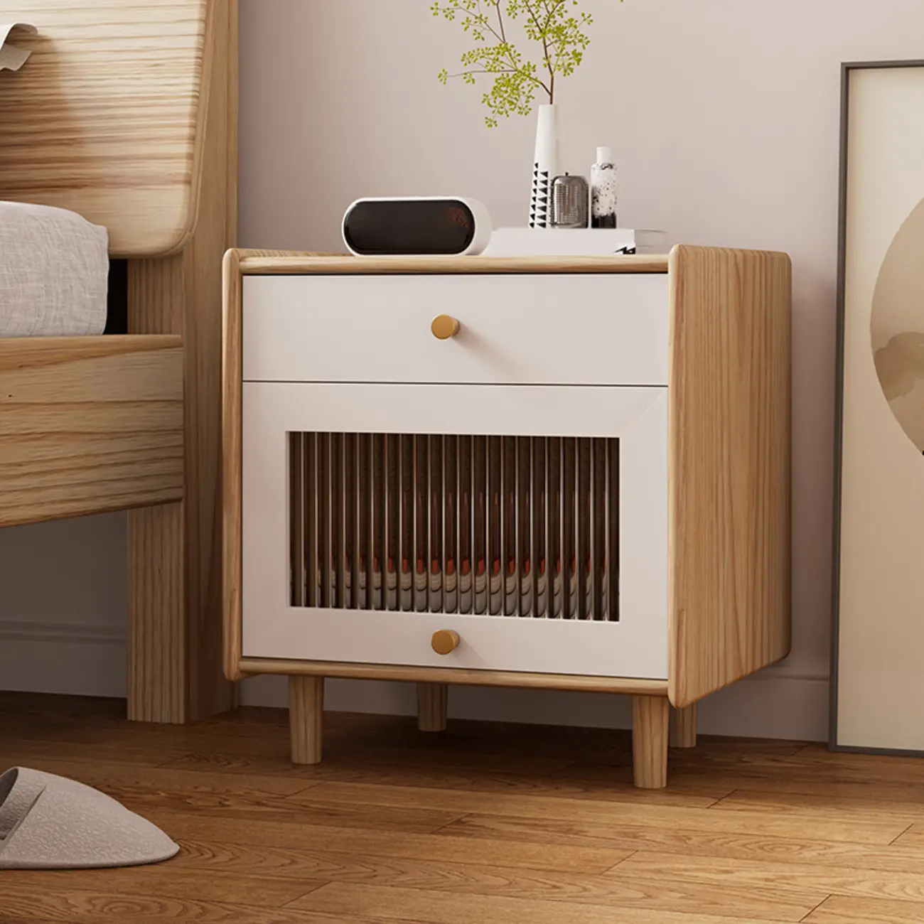 Natural Ash Wooden Drawer Cabinet Nightstand with Legs Image - 6 | homeyfad