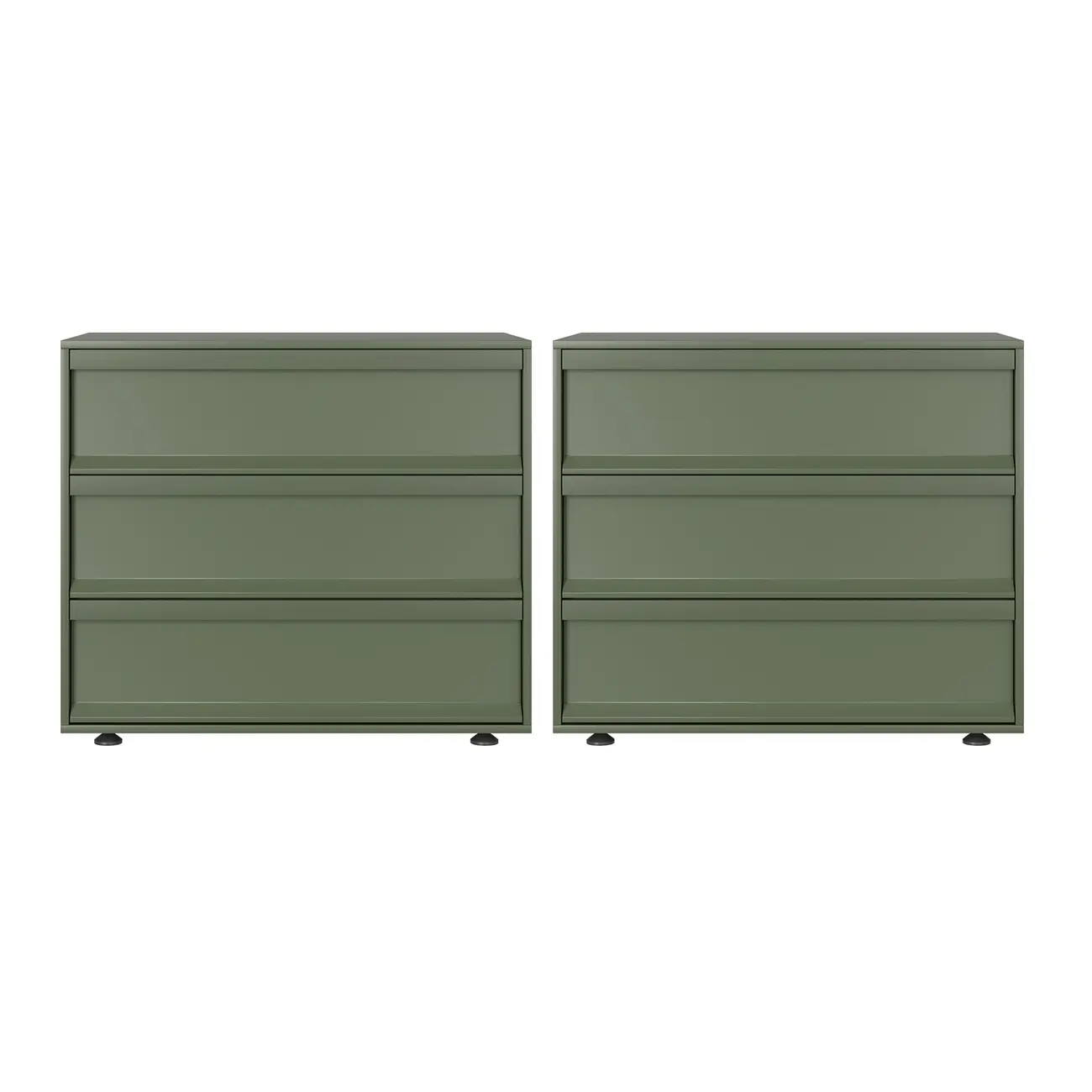 Contemporary Wooden Neat Line Olive Green 2 Drawer Nightstand Image - 6 | homeyfad