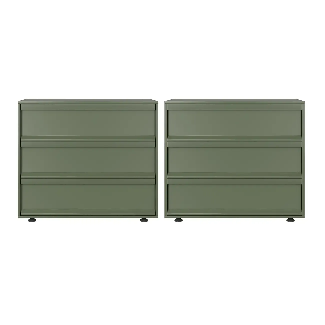 Contemporary Wooden Neat Line Olive Green 2 Drawer Nightstand Image - 6