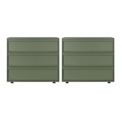 Contemporary Wooden Neat Line Olive Green 2 Drawer Nightstand Image - 6