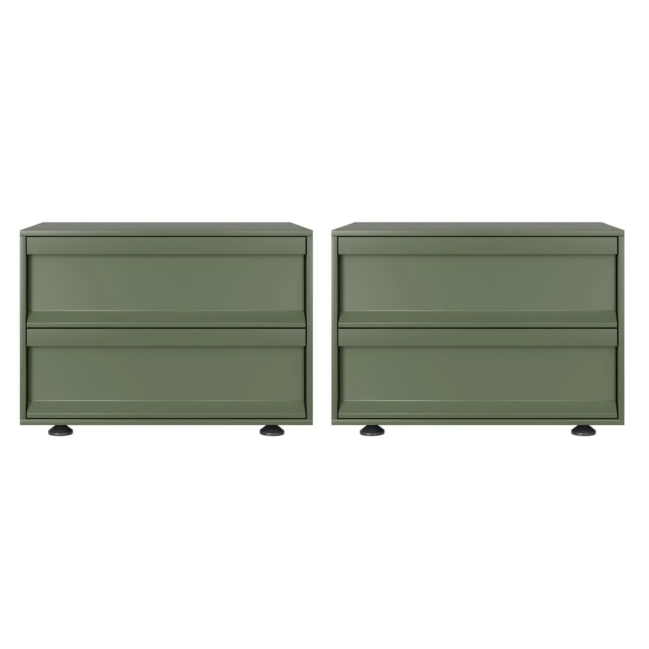 Contemporary Wooden Neat Line Olive Green 2 Drawer Nightstand Image - 7