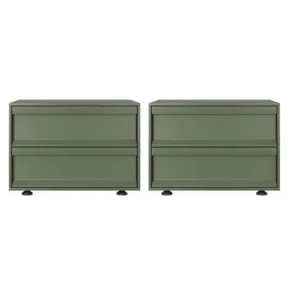 Contemporary Wooden Neat Line Olive Green 2 Drawer Nightstand Image - 7