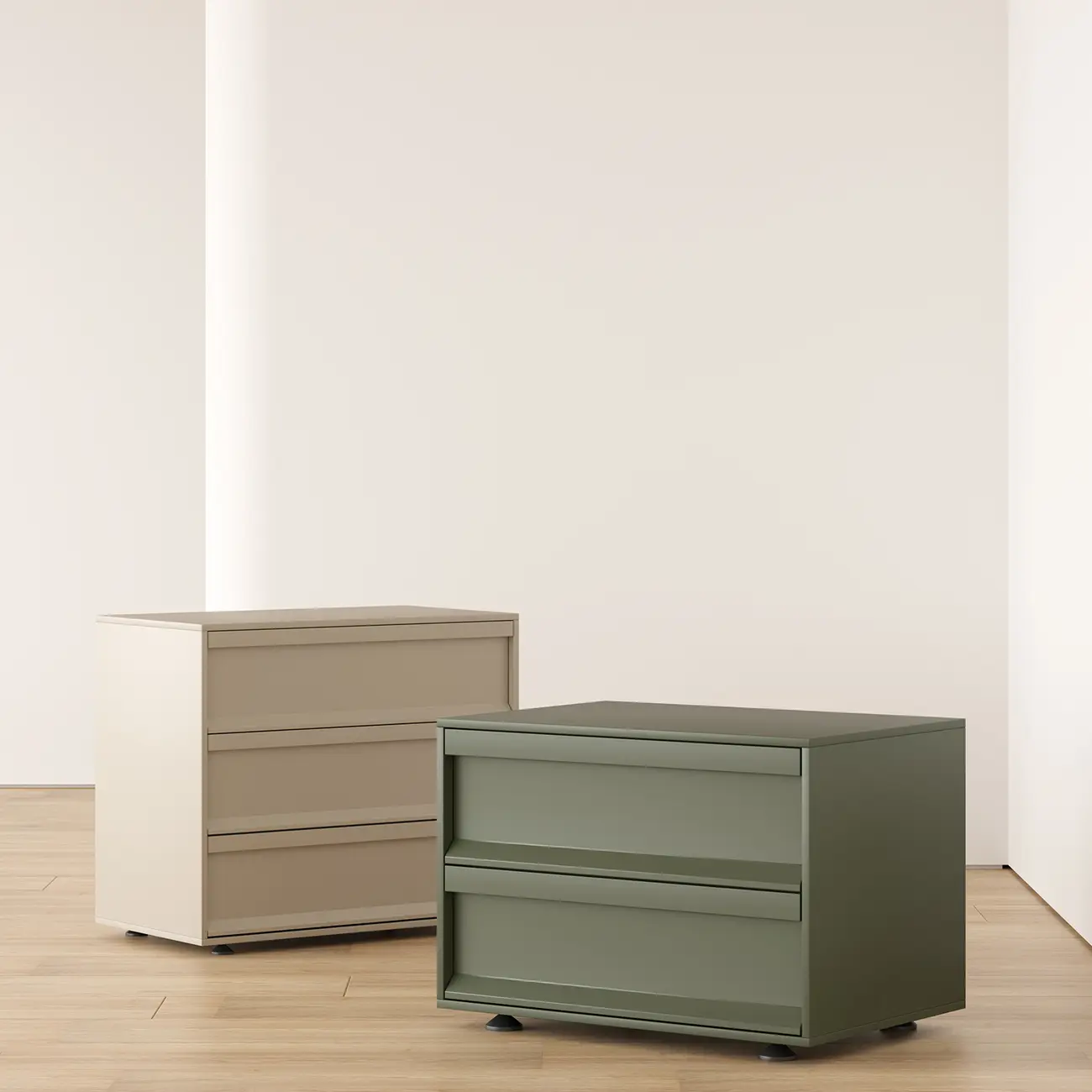 Contemporary Wooden Neat Line Olive Green 2 Drawer Nightstand Image - 4 | homeyfad