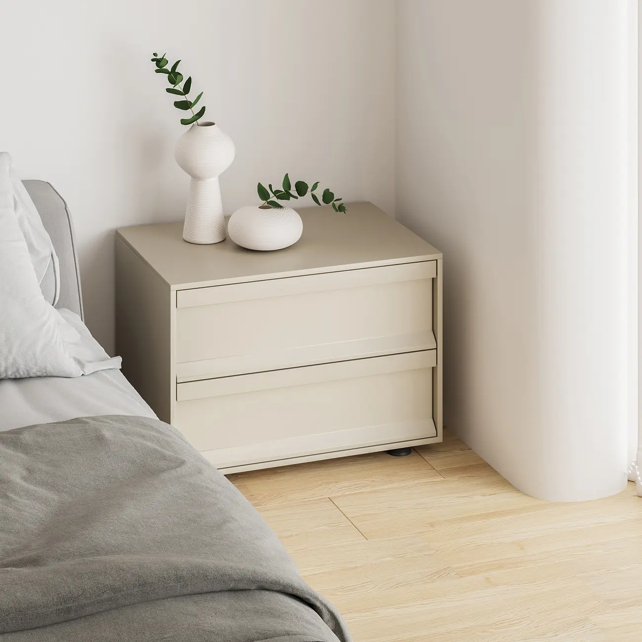 Contemporary Wooden Neat Line Olive Green 2 Drawer Nightstand Image - 5 | homeyfad