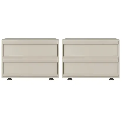 Contemporary Wooden Neat Line Olive Green 2 Drawer Nightstand Image - 9