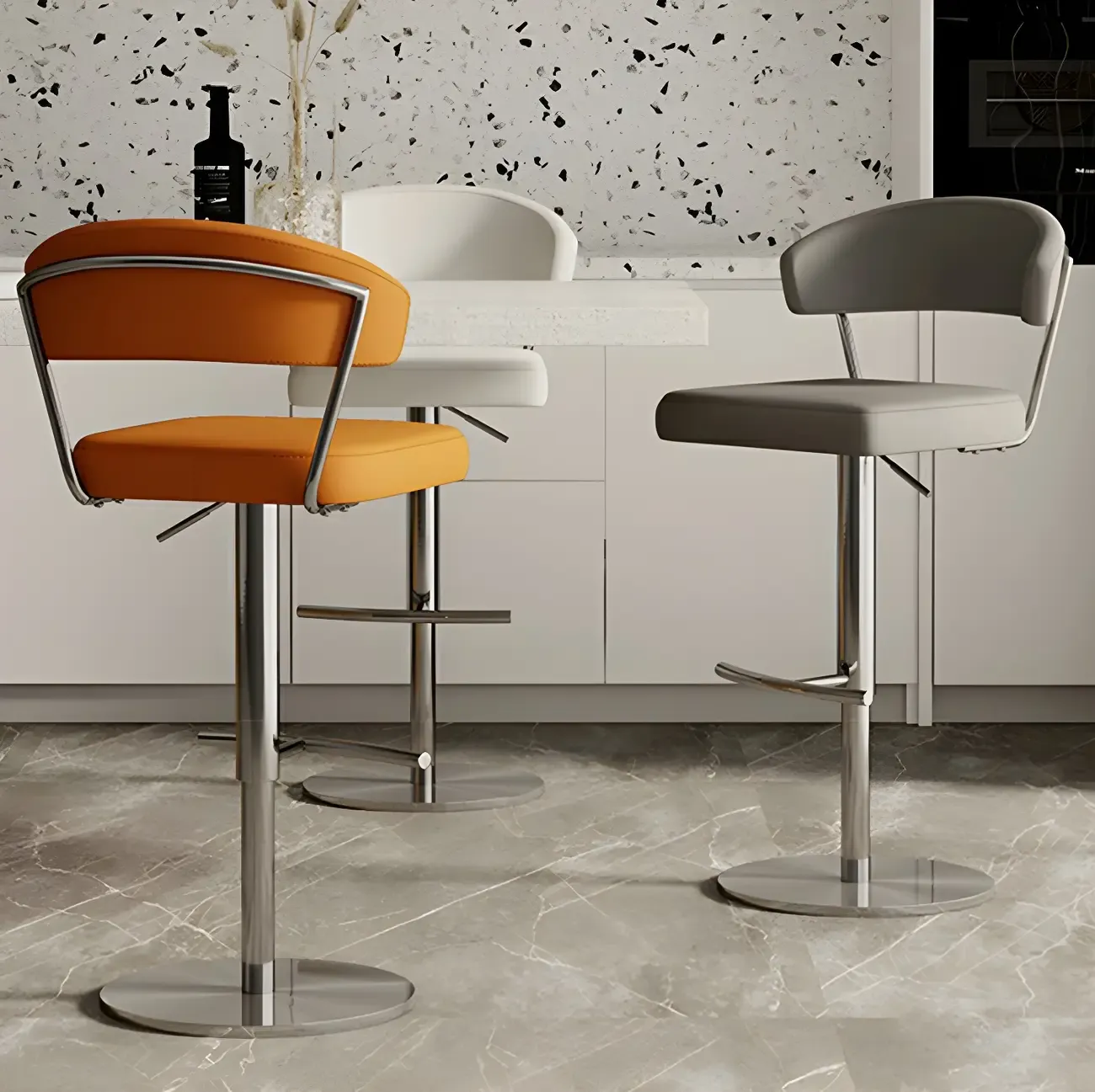 Durable Upholstered Swivel Bar Stools with Adjustable Height Image - 1
