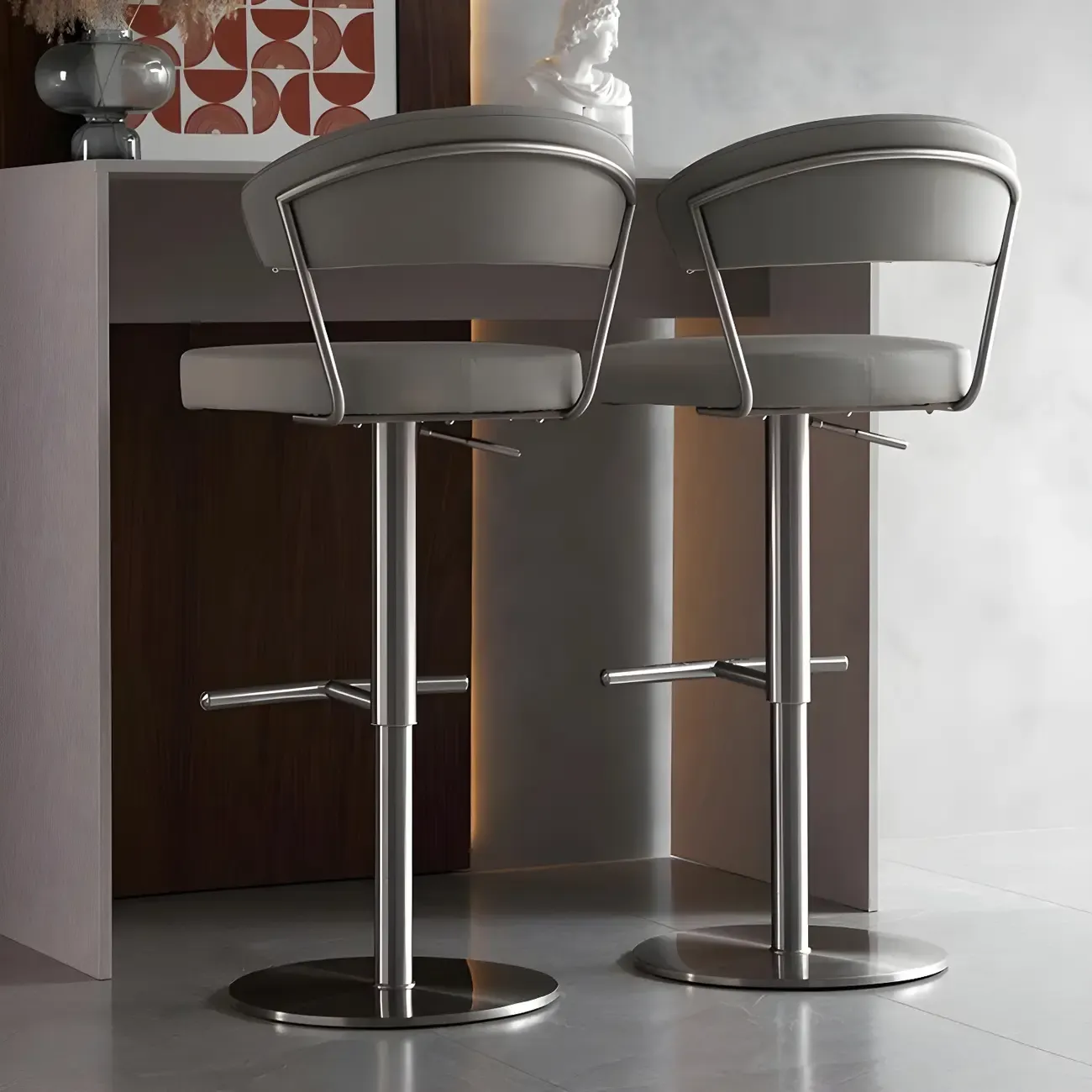 Durable Upholstered Swivel Bar Stools with Adjustable Height Image - 2