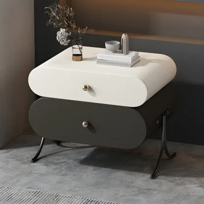 Contemporary Wood Faux Leather Rounded 2-Drawer Nightstand Image - 6