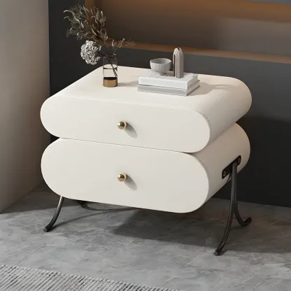 Contemporary Wood Faux Leather Rounded 2-Drawer Nightstand Image - 7