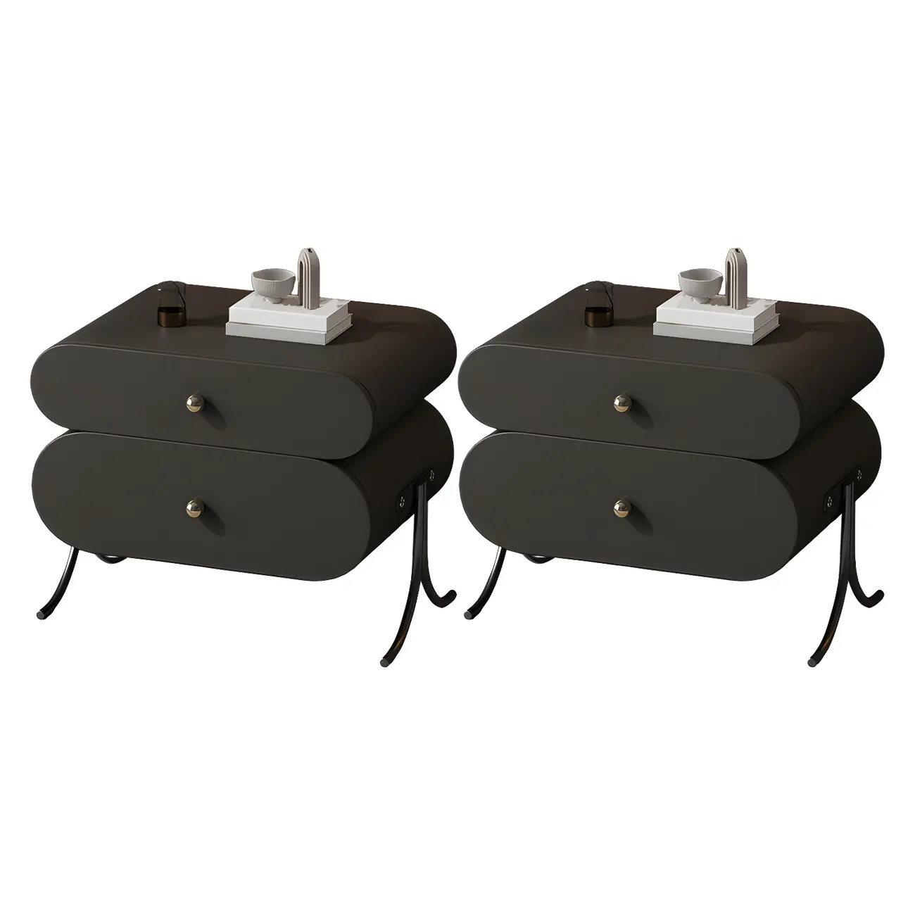 Contemporary Wood Faux Leather Rounded 2-Drawer Nightstand Image - 14 | homeyfad