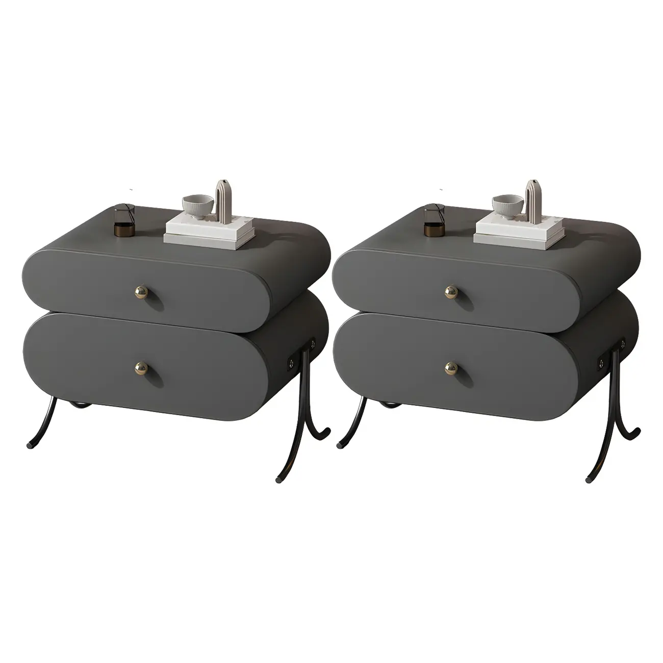 Contemporary Wood Faux Leather Rounded 2-Drawer Nightstand Image - 15 | homeyfad