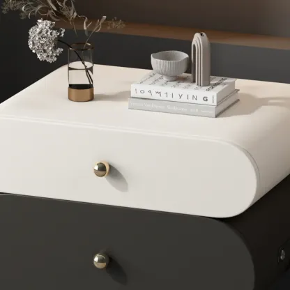 Contemporary Wood Faux Leather Rounded 2-Drawer Nightstand Image - 16