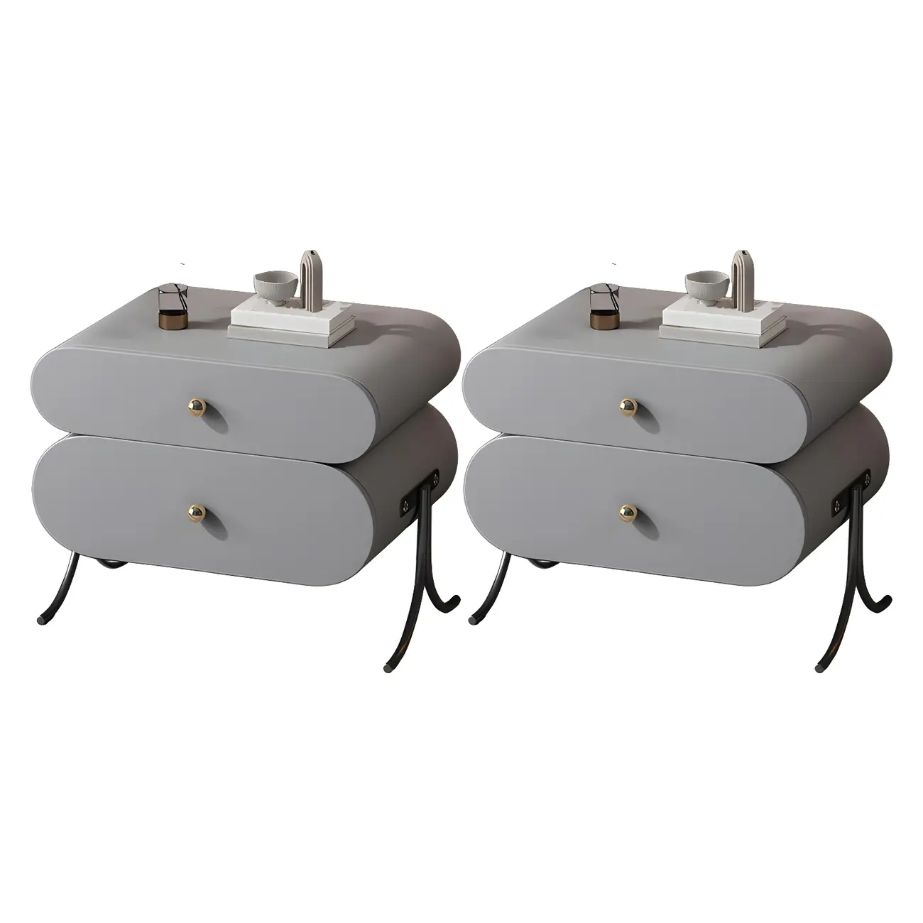 Contemporary Wood Faux Leather Rounded 2-Drawer Nightstand Image - 17 | homeyfad