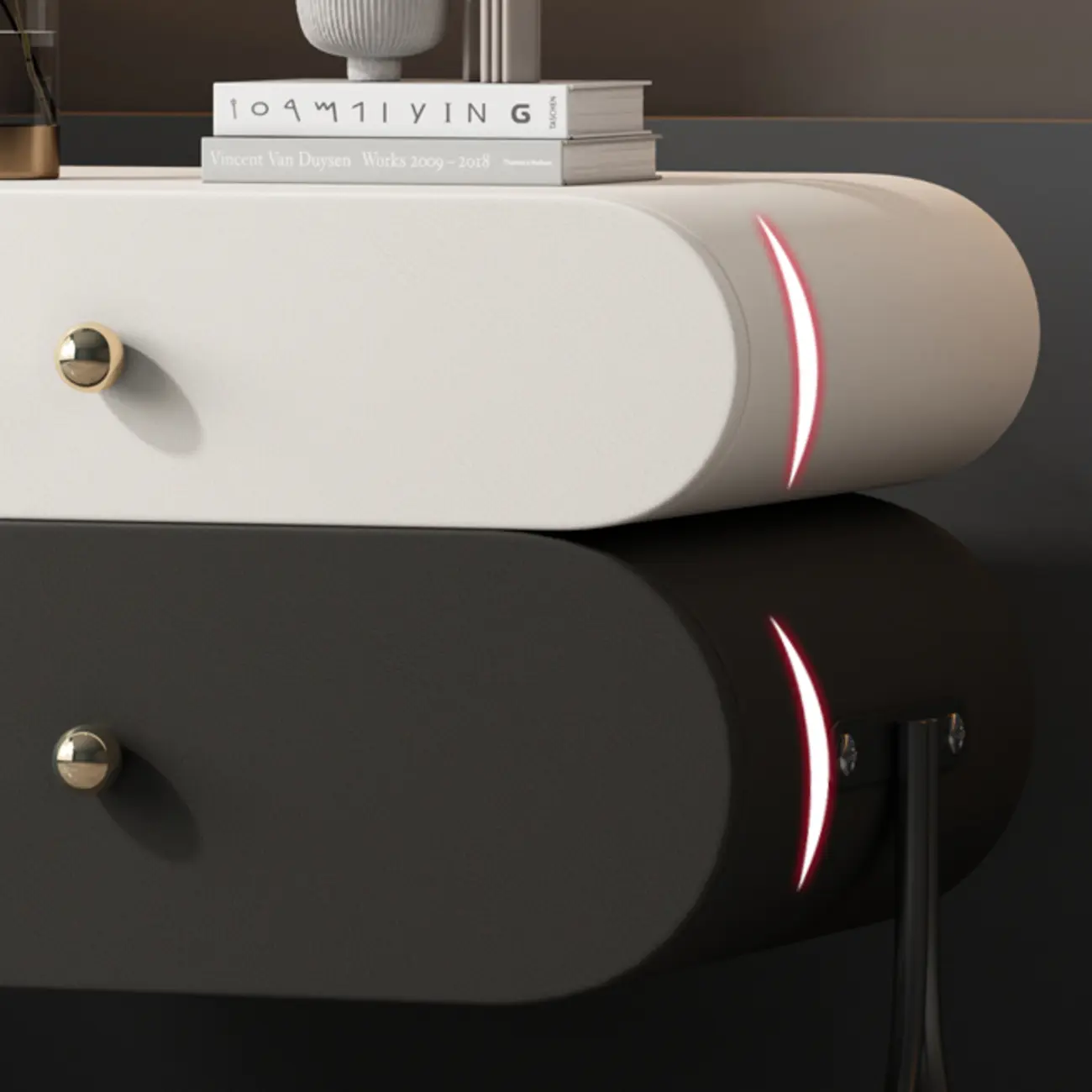 Contemporary Wood Faux Leather Rounded 2-Drawer Nightstand Image - 18 | homeyfad