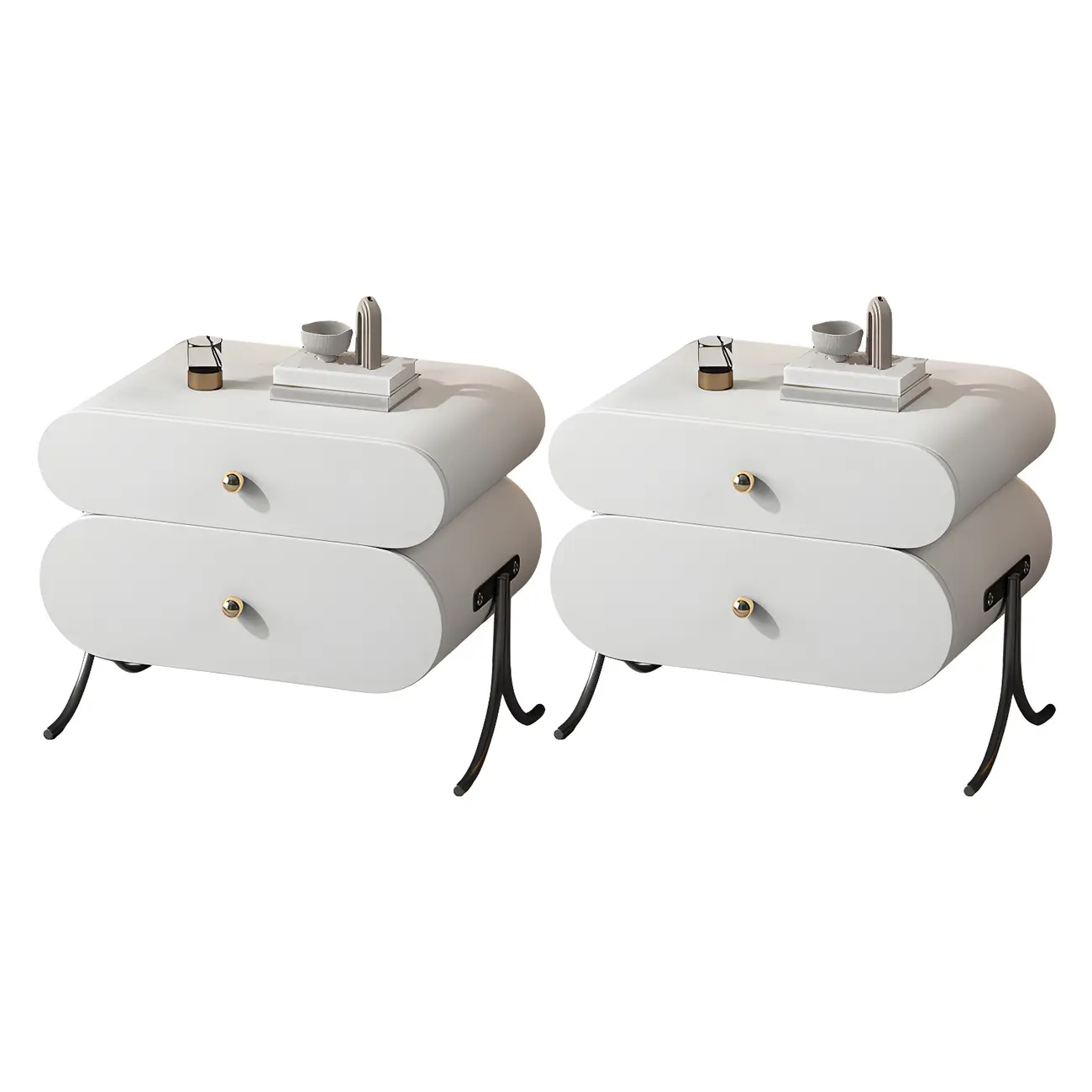 Contemporary Wood Faux Leather Rounded 2-Drawer Nightstand Image - 19 | homeyfad