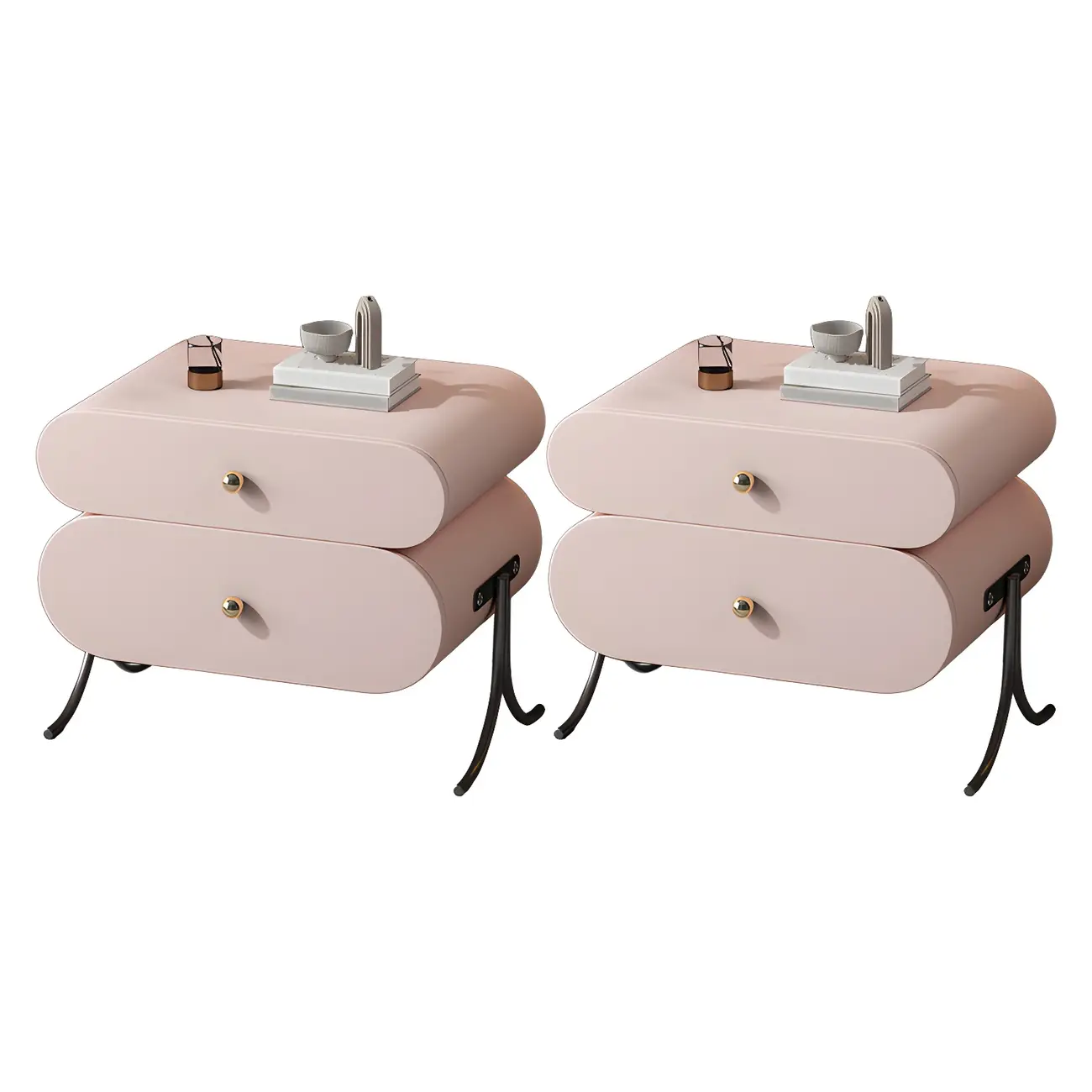 Contemporary Wood Faux Leather Rounded 2-Drawer Nightstand Image - 21 | homeyfad