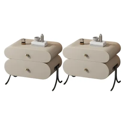 Contemporary Wood Faux Leather Rounded 2-Drawer Nightstand Image - 23
